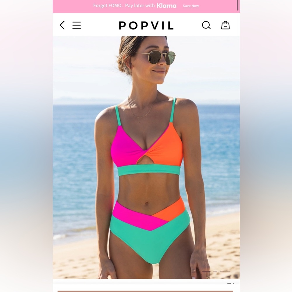 Popvil Color Block Front Cutout Back Lace-up Bikini Set brand new Medium